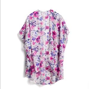Emory Park Caley Open Kimono 1X Foral Pink Purple